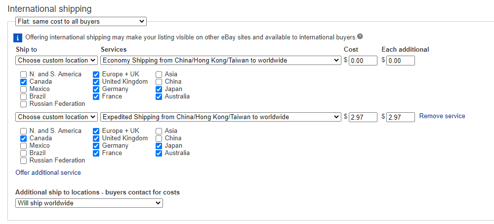 International shipping on eBay policies