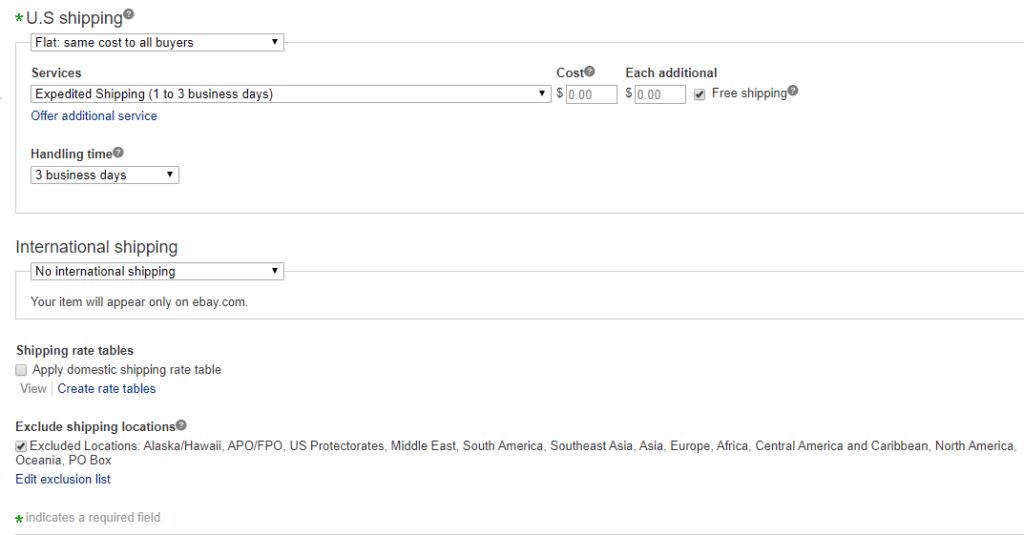 ebay shipping policy example for the local suppliers