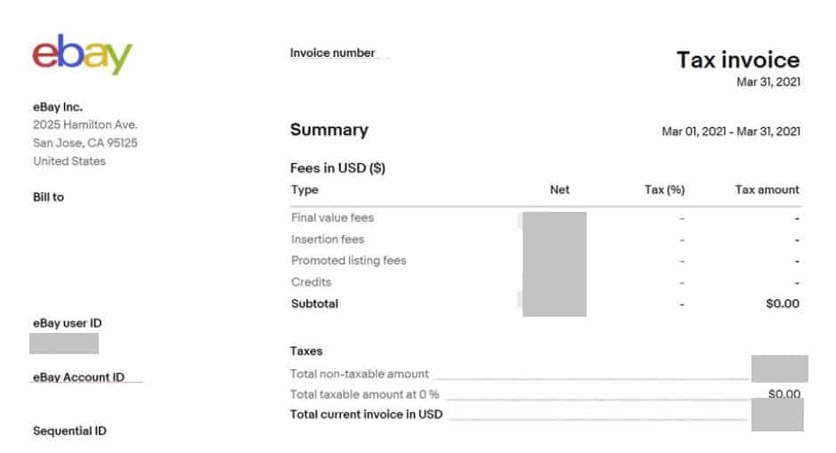 eBay tax invoice 