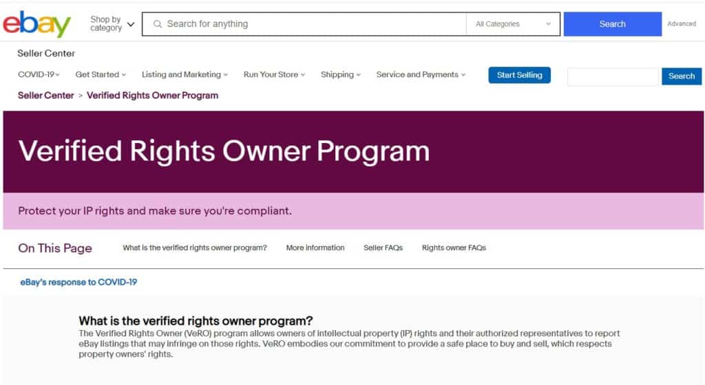 eBay Vero policy 