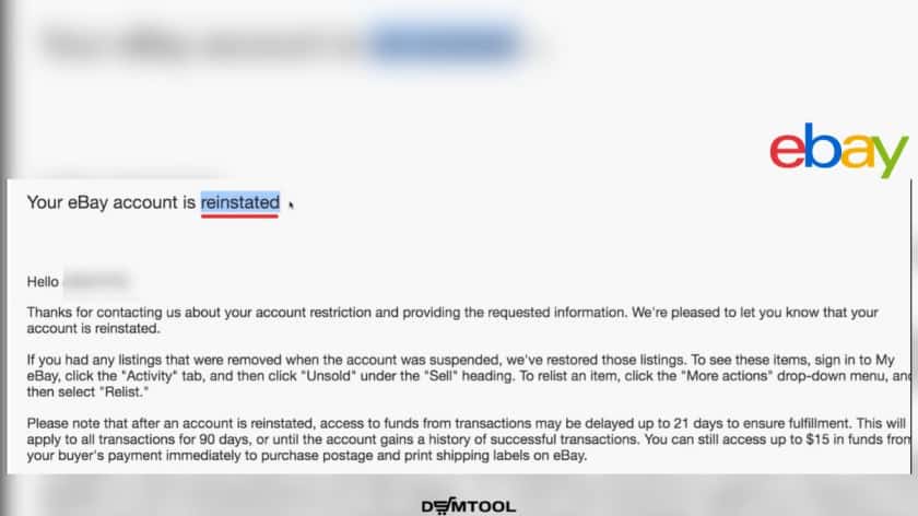 ebay account restricted email