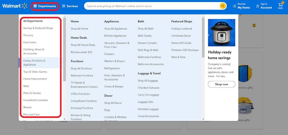 Waalmart categories to choose a dropshipping product