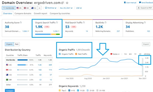 Shopify dropshipping store traffic overview 