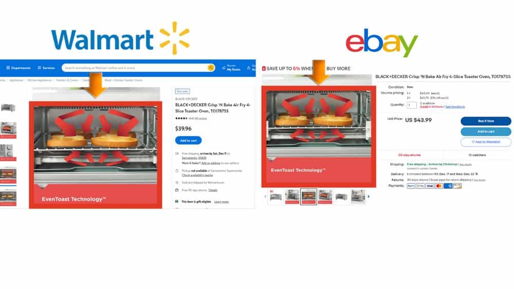 a comparison of a dropshipping item on Walmart and eBay 