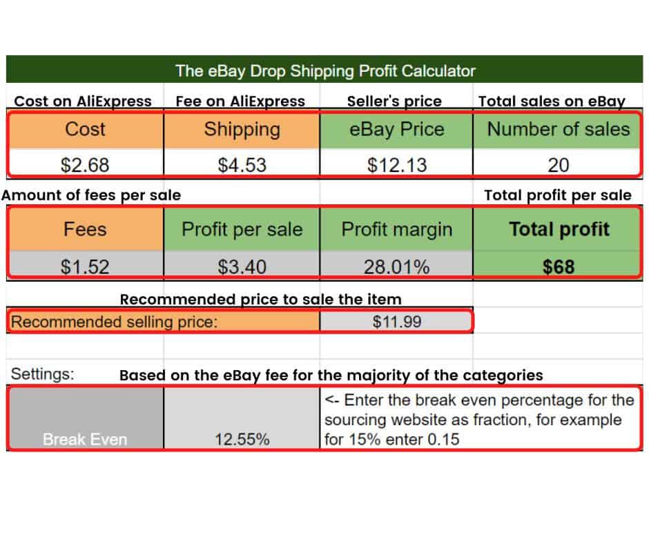 ebay profit calculator on DSM Tool 