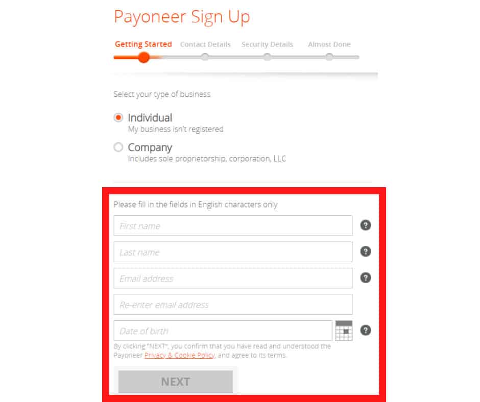 registrating Payonner for eBay