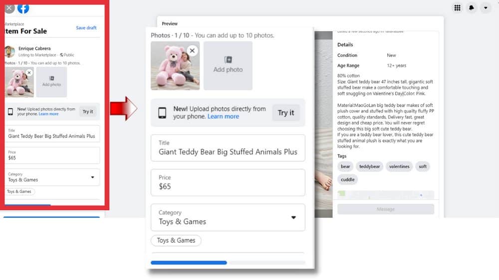Finish filling data about your new Facebook listing