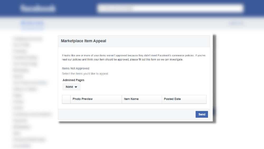 appeal rejected Facebookl isting form