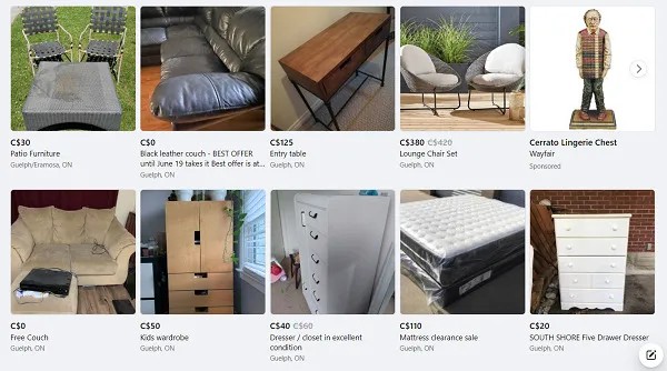 Furniture as best selling items on Facebook 