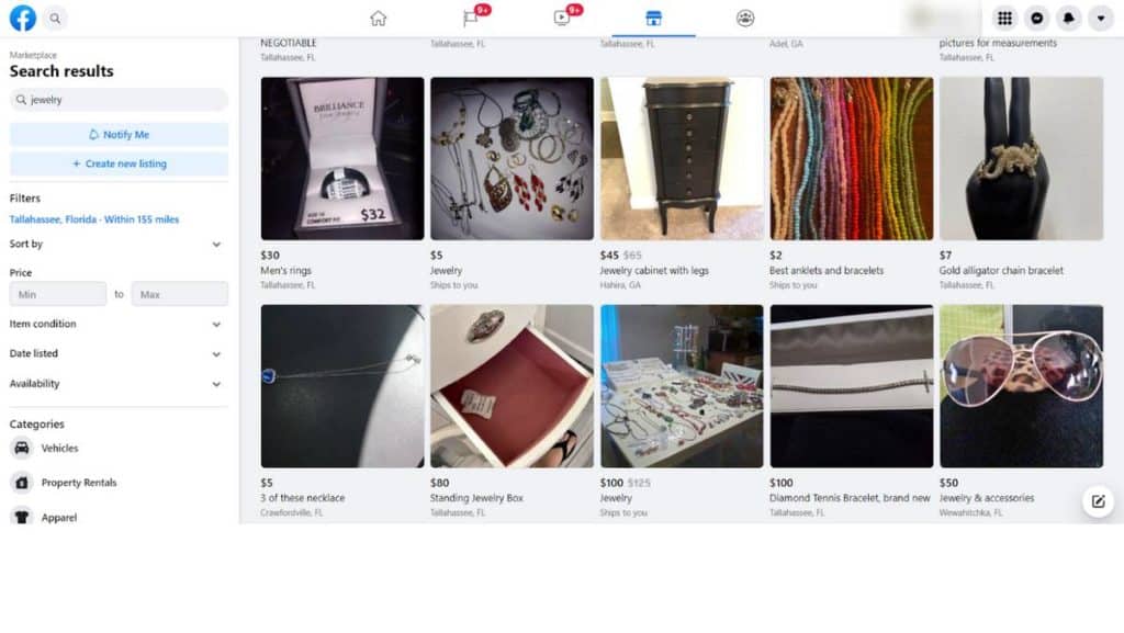Jewelry as popular products for selling on facebook marketplace 