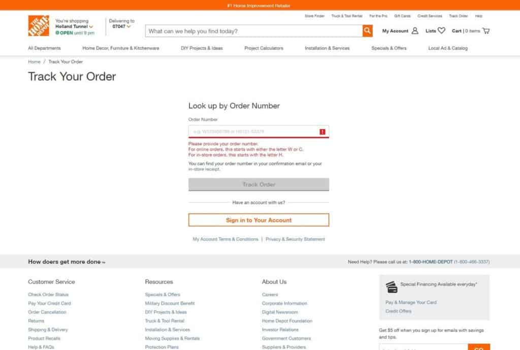 Customer Support: About Your Online Order at The Home Depot