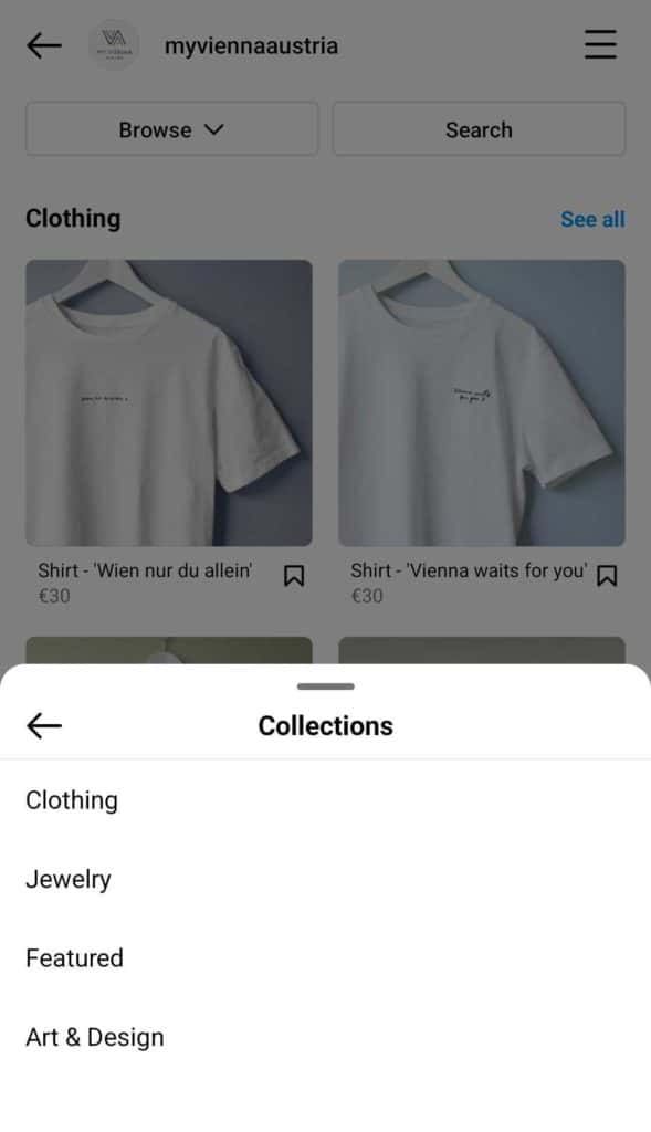 Social commerce shop example on Instagram