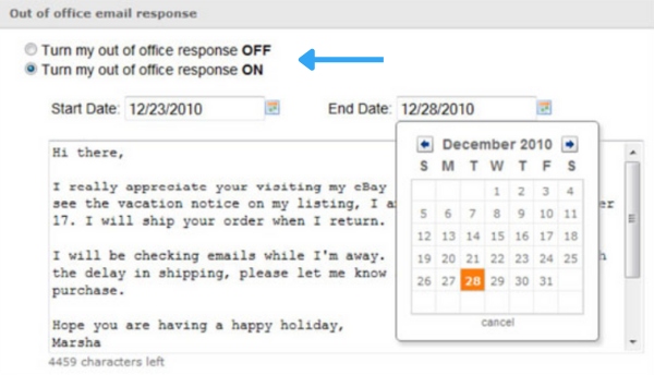 out of office email response