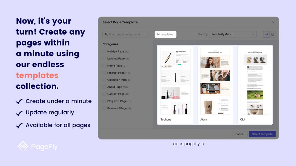 Pagefly Shopify extension  for building landing pages