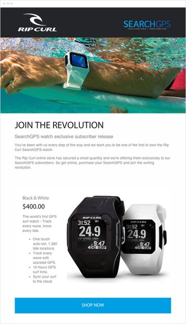 newsletter for eCommerce shop example 