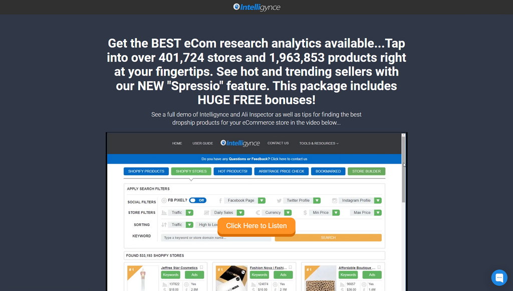 intelligynce dropshipping product research tool