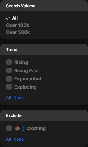 Thieve Supply keywords filters