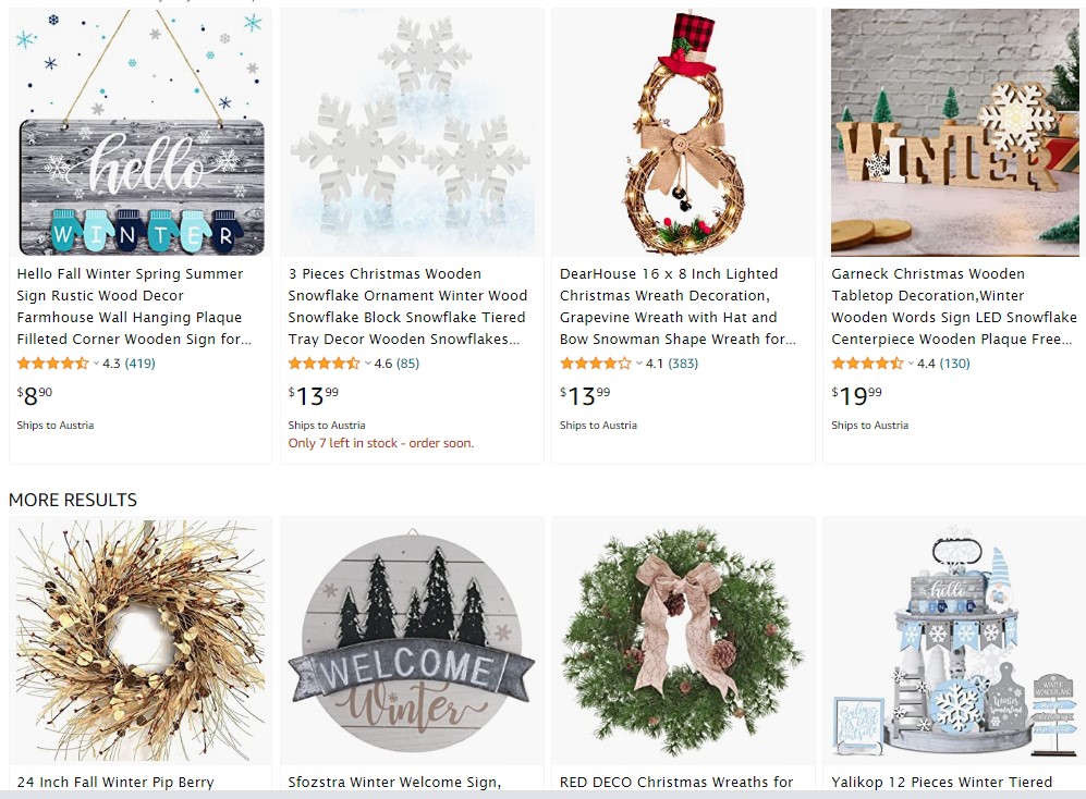examples of winter decor to sell from Amazon