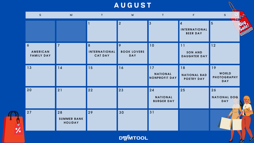 August 2023 calendar with holidays