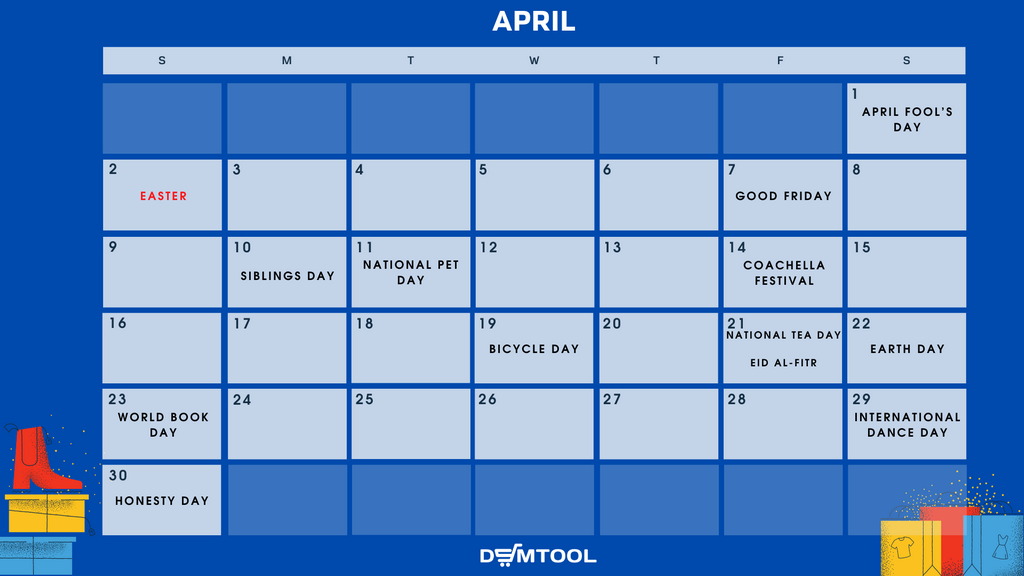 April 2023 calendar with holidays