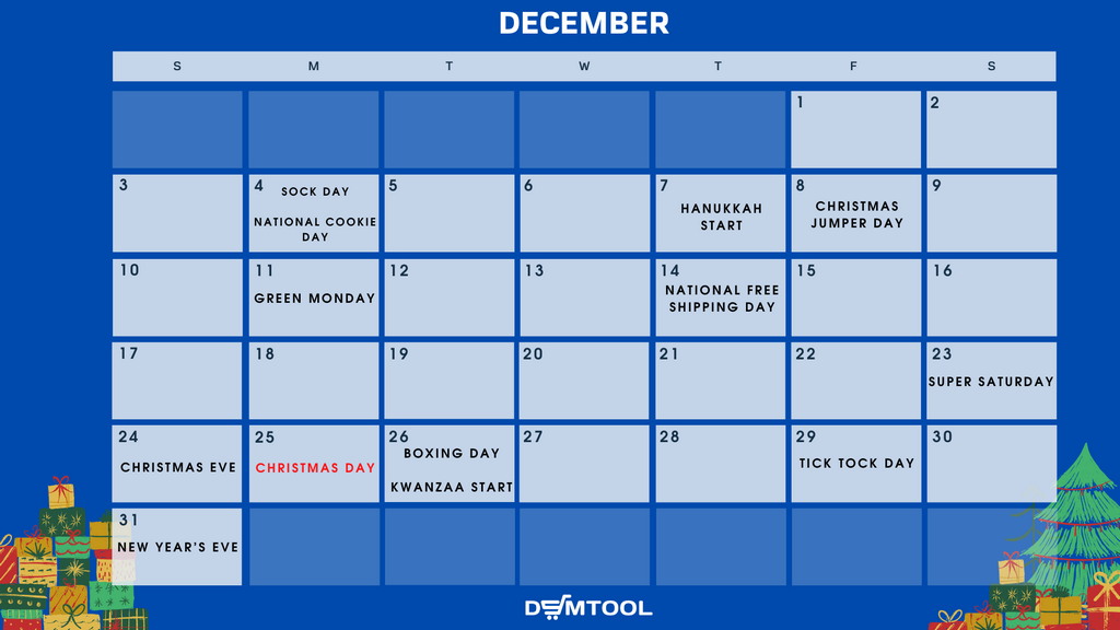 December 2023 calendar with holidays