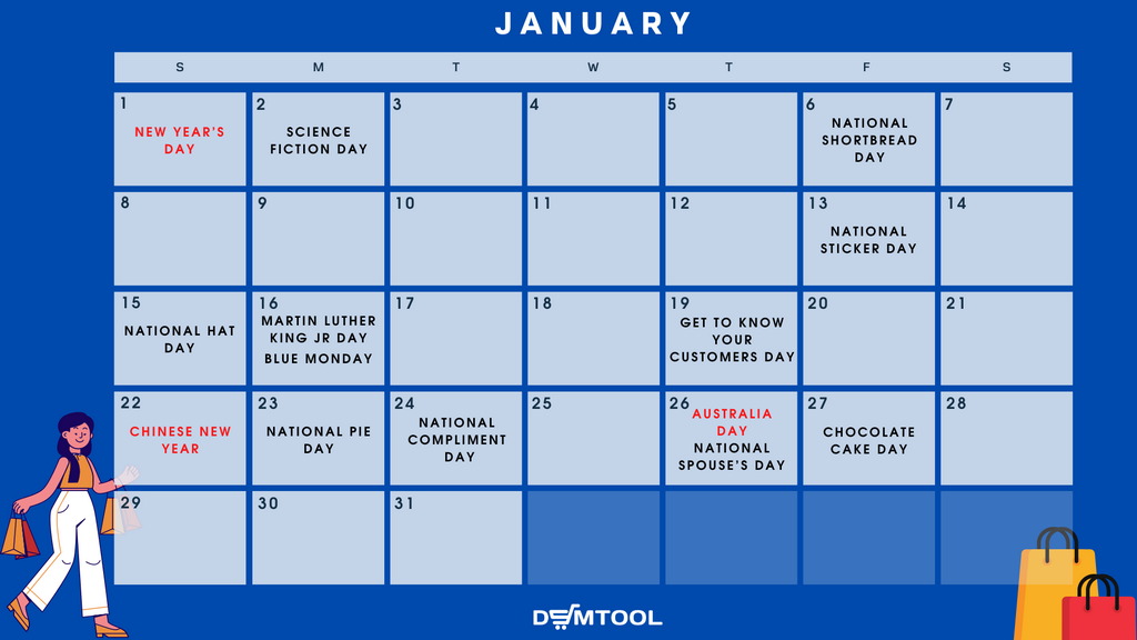 January 2023 calendar with holidays