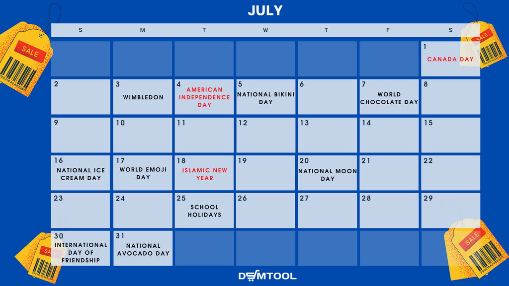 July 2023 calendar with holidays