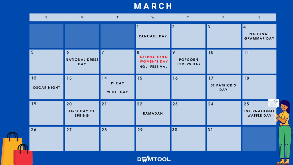 March 2023 calendar with holidays