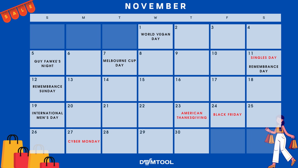 November 2023 calendar with holidays