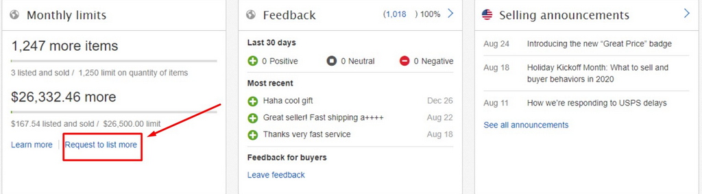 increase selling limits ebay request