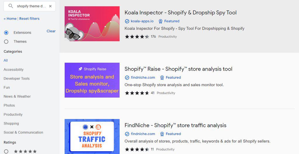 Shopify theme detector extensions & apps