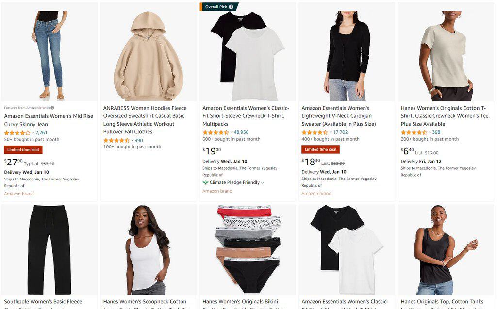 what do people buy the most online - women's basics